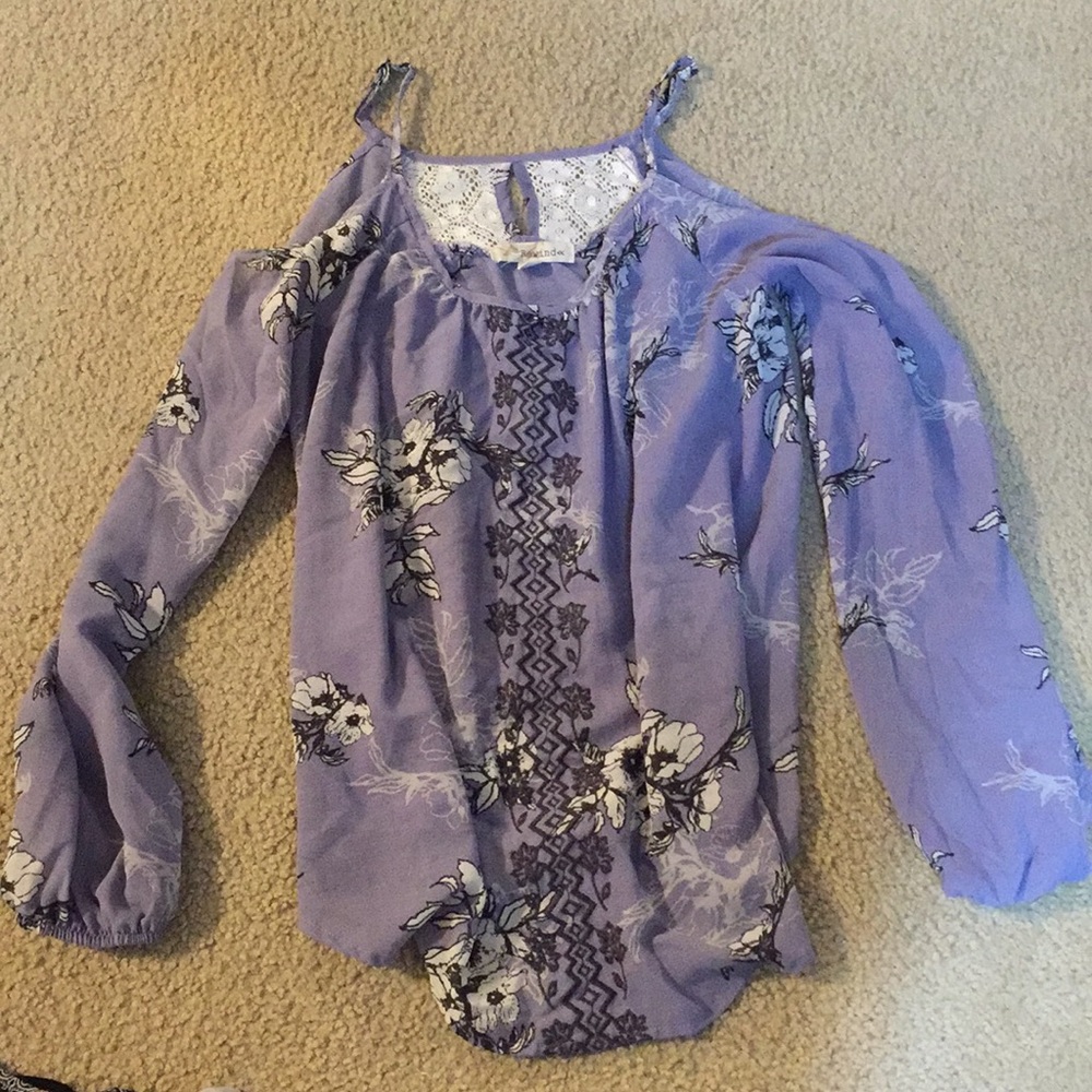 Purple open shoulder long sleeve spaghetti strap